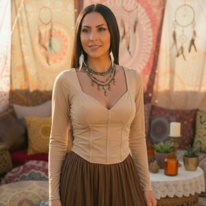 🆕🤍 Open Edit Semisheer Mesh Corset Top in Tan Cartouche